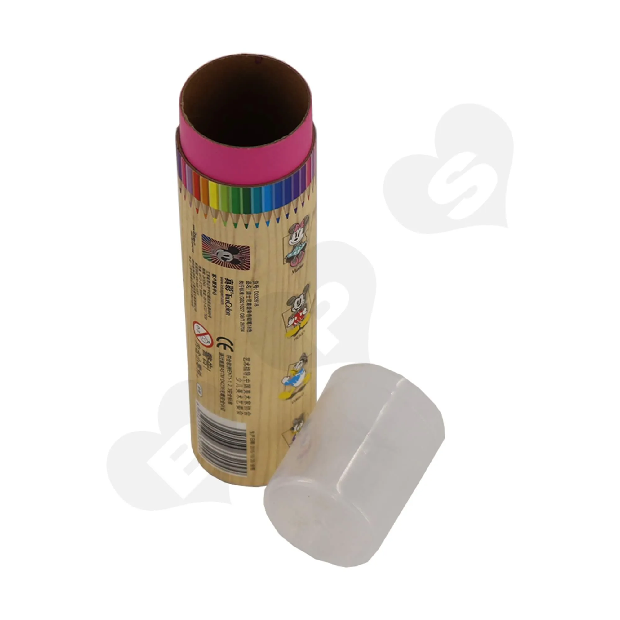 Branded Cardboard Cylinder With Plastic Lid For Packing Color Pencils Side View Three
