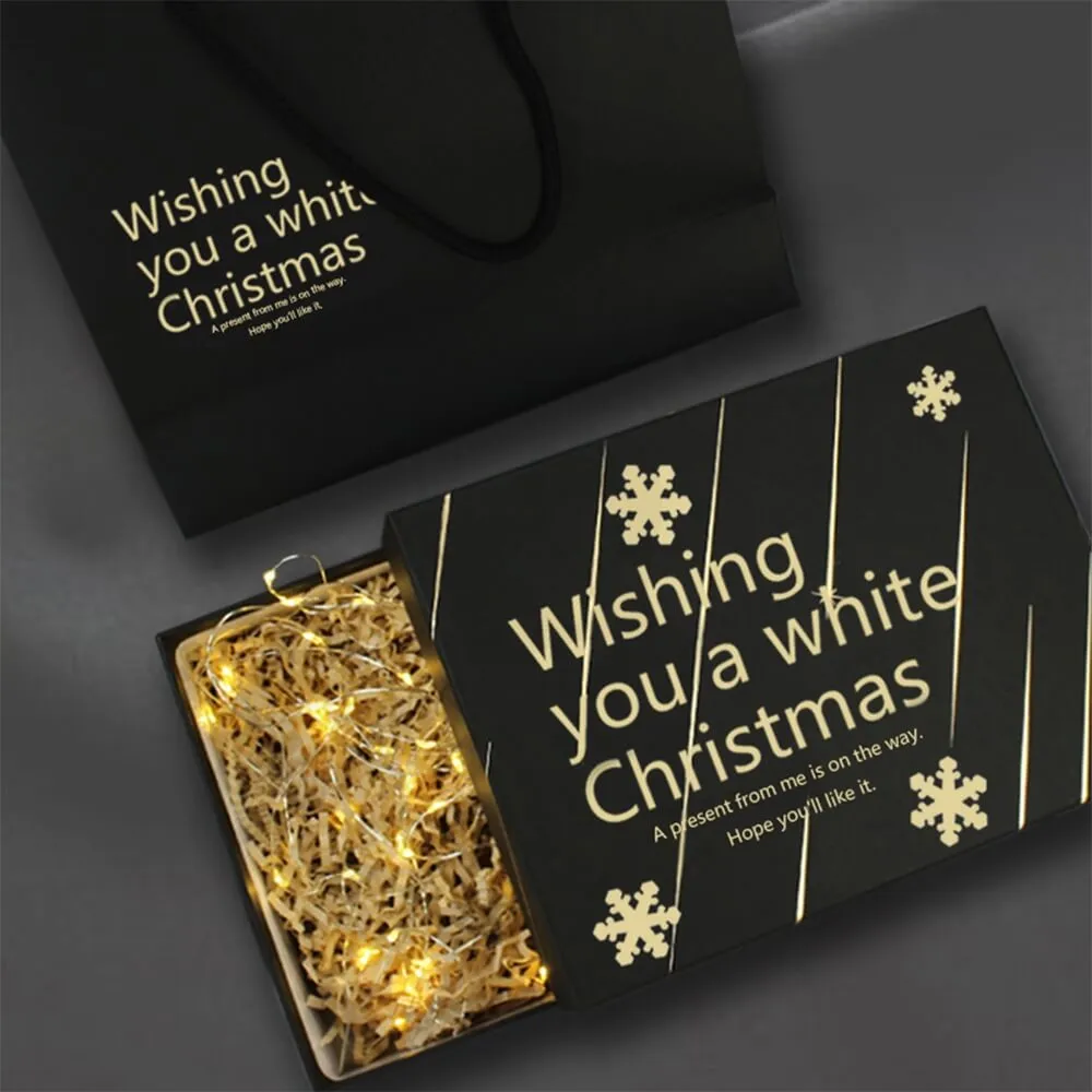 Christmas Gift Shipping Box With Gold Foil Stamping Side View Two