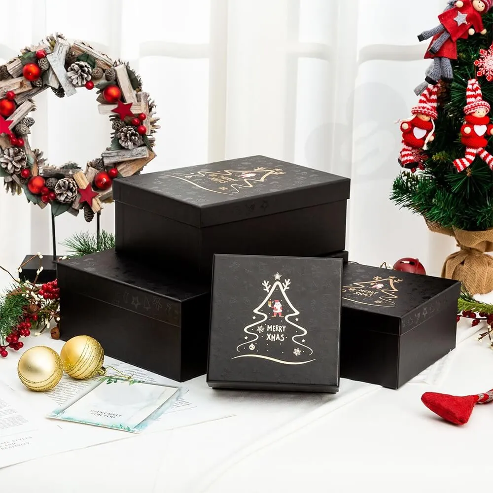 Christmas Season Gift Box With Gold Foil Stamping Side View Three
