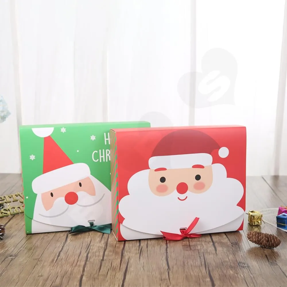 Christmas Style Printing Box With Ribbon Closure Side View Two