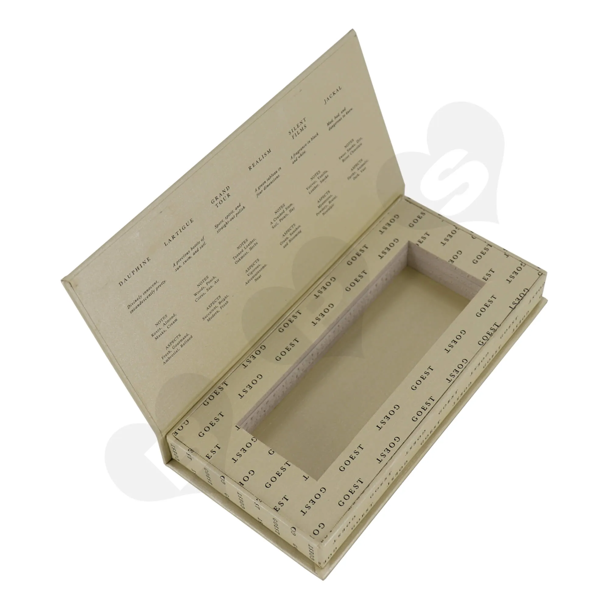 Custom Hinged Lid Book Shape Box For Packing Perfume Trial Kit Side View One