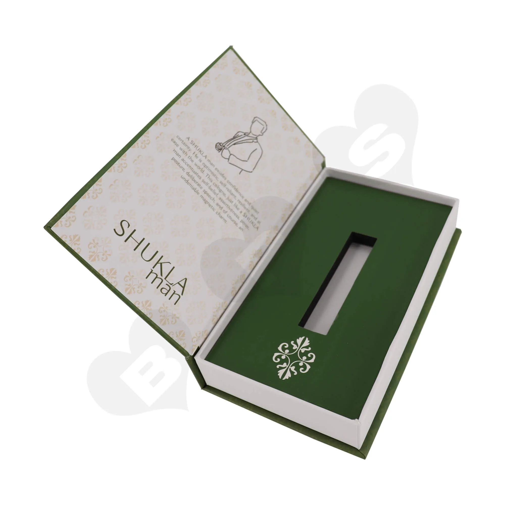 Customized Book Shape Rigid Gift Box For Packing Men Perfume Bottle Side View One