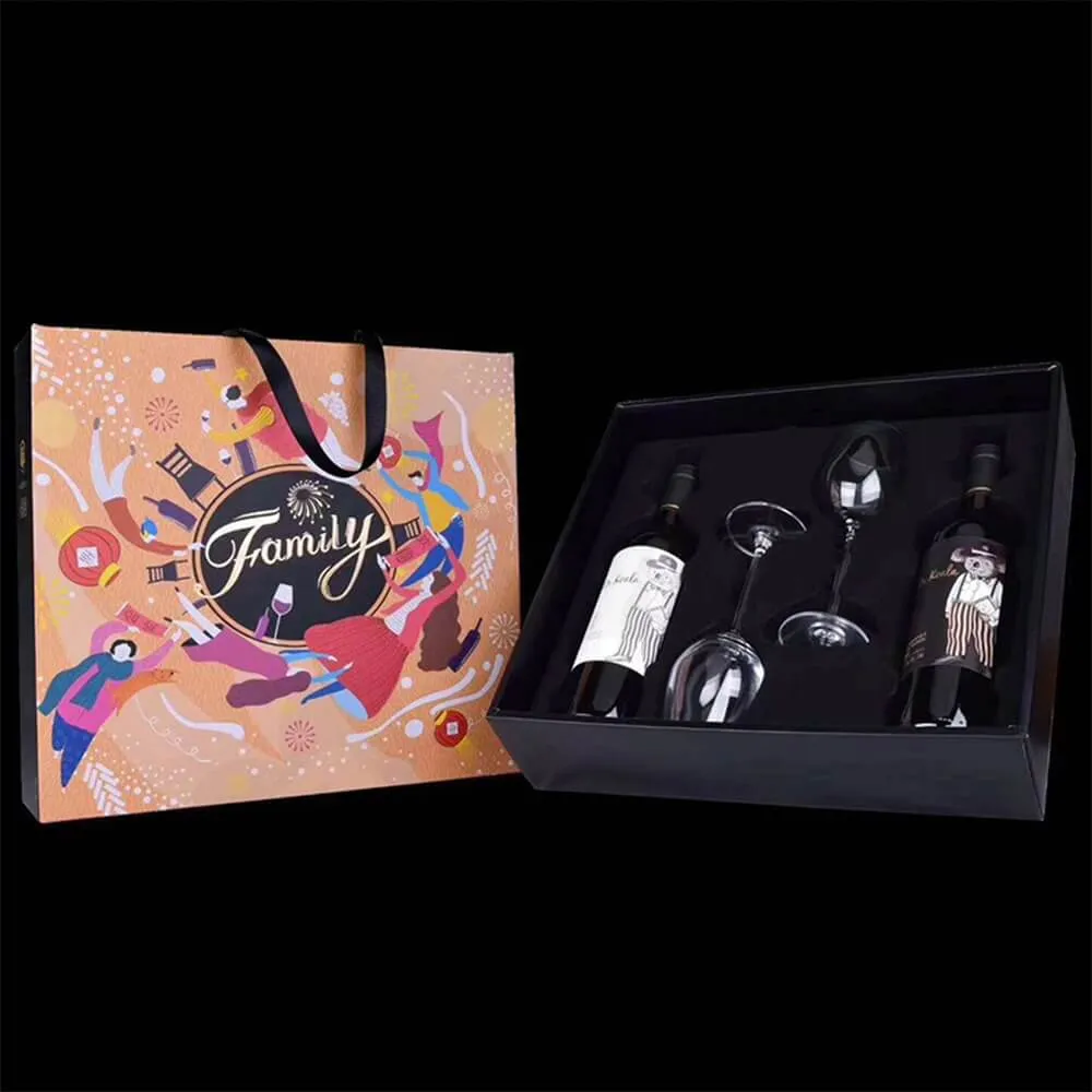 Cardboard Gift Box For Wine And Bottle Side View Two