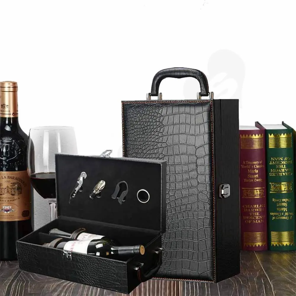 Crocodile Pattern Wine Box Kit With Handle Side View Four