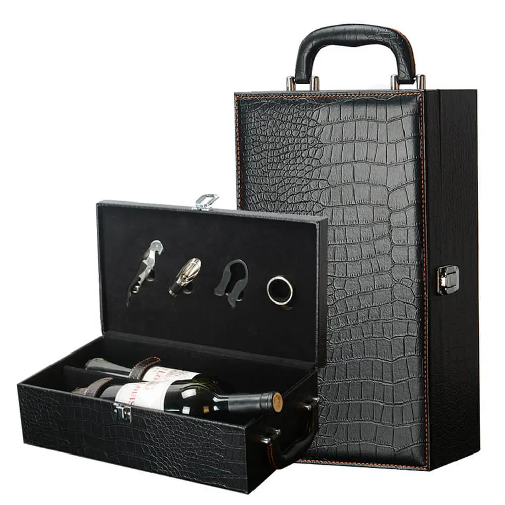 Crocodile Pattern Wine Box Kit With Handle Side View One