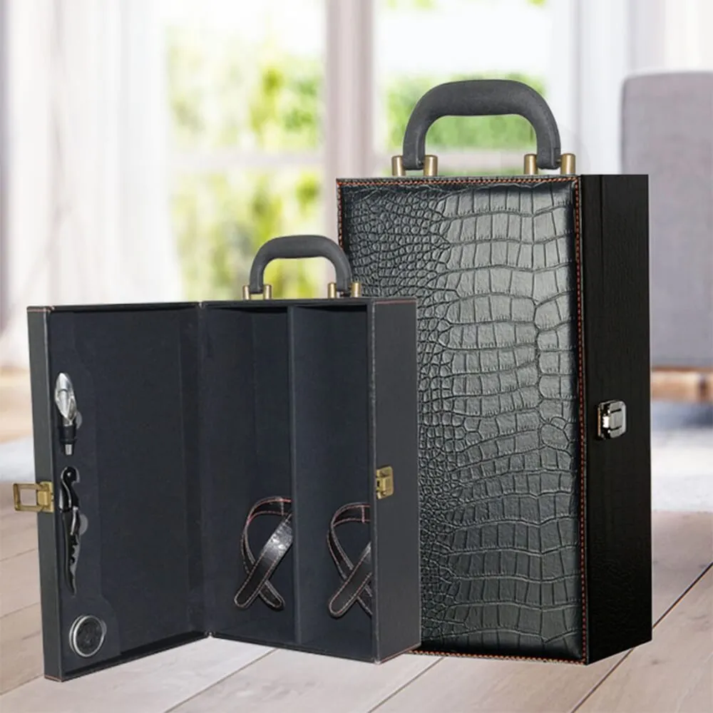 Crocodile Pattern Wine Box Kit With Handle Side View Three