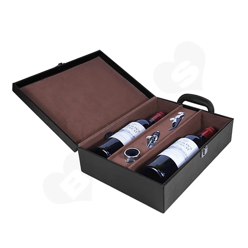 Custom Embossed Logo Cardboard Suitcase For Wine Side View Three