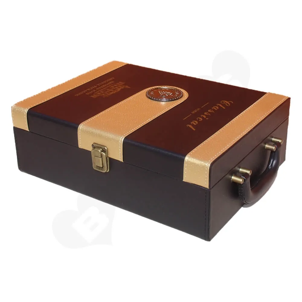 Custom Leather Box For Wine Side View Two