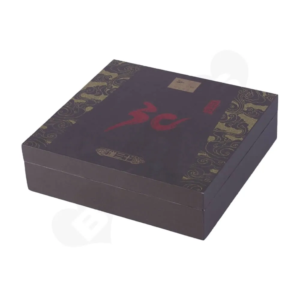 Custom Logo Foil Stamping Wine Box With Hinged Lid Side View Three