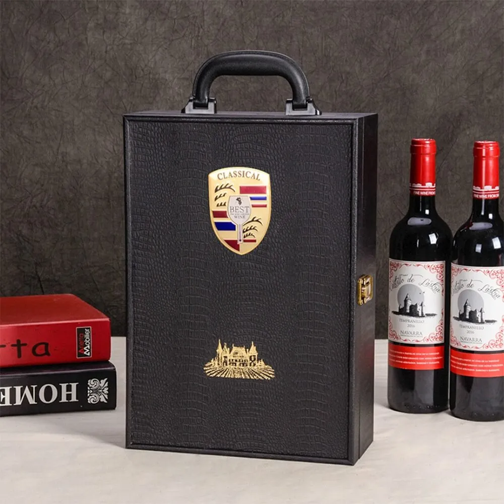 Custom Logo PU Leather Wine Box Special Pattern Side View Four