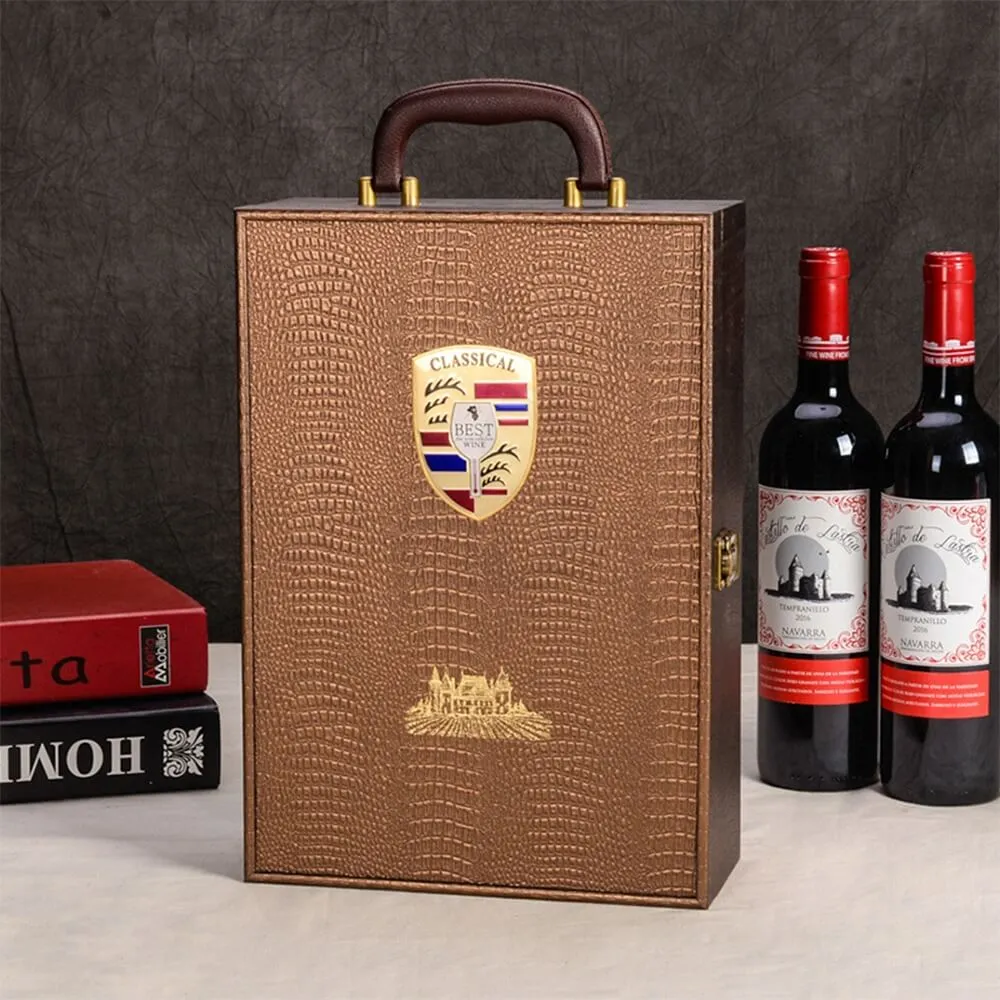 Custom Logo PU Leather Wine Box Special Pattern Side View One