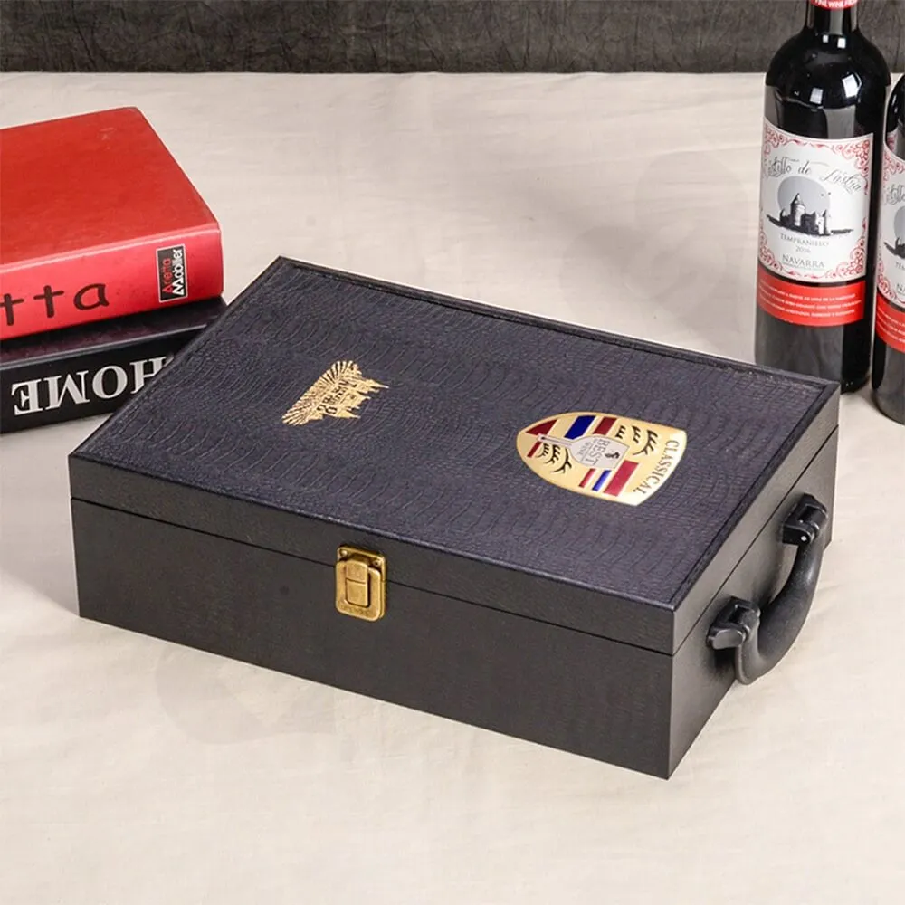 Custom Logo PU Leather Wine Box Special Pattern Side View Three