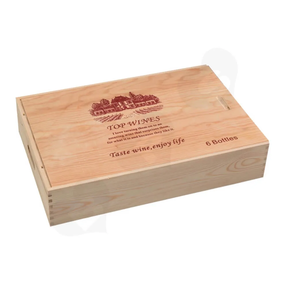 Custom Printing Wooden Wine Box With Sliding Cover Side View One