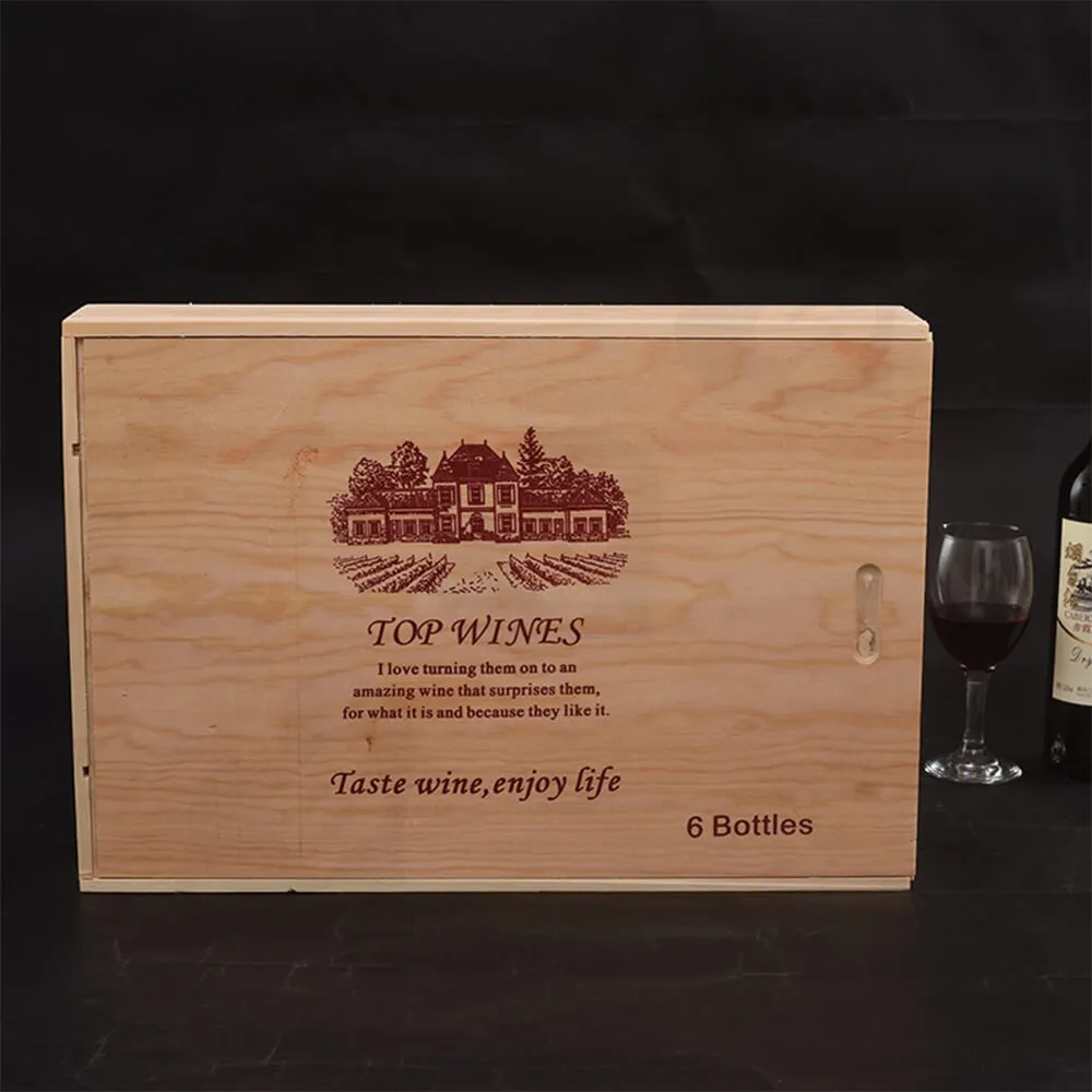 Custom Printing Wooden Wine Box With Sliding Cover Side View Three