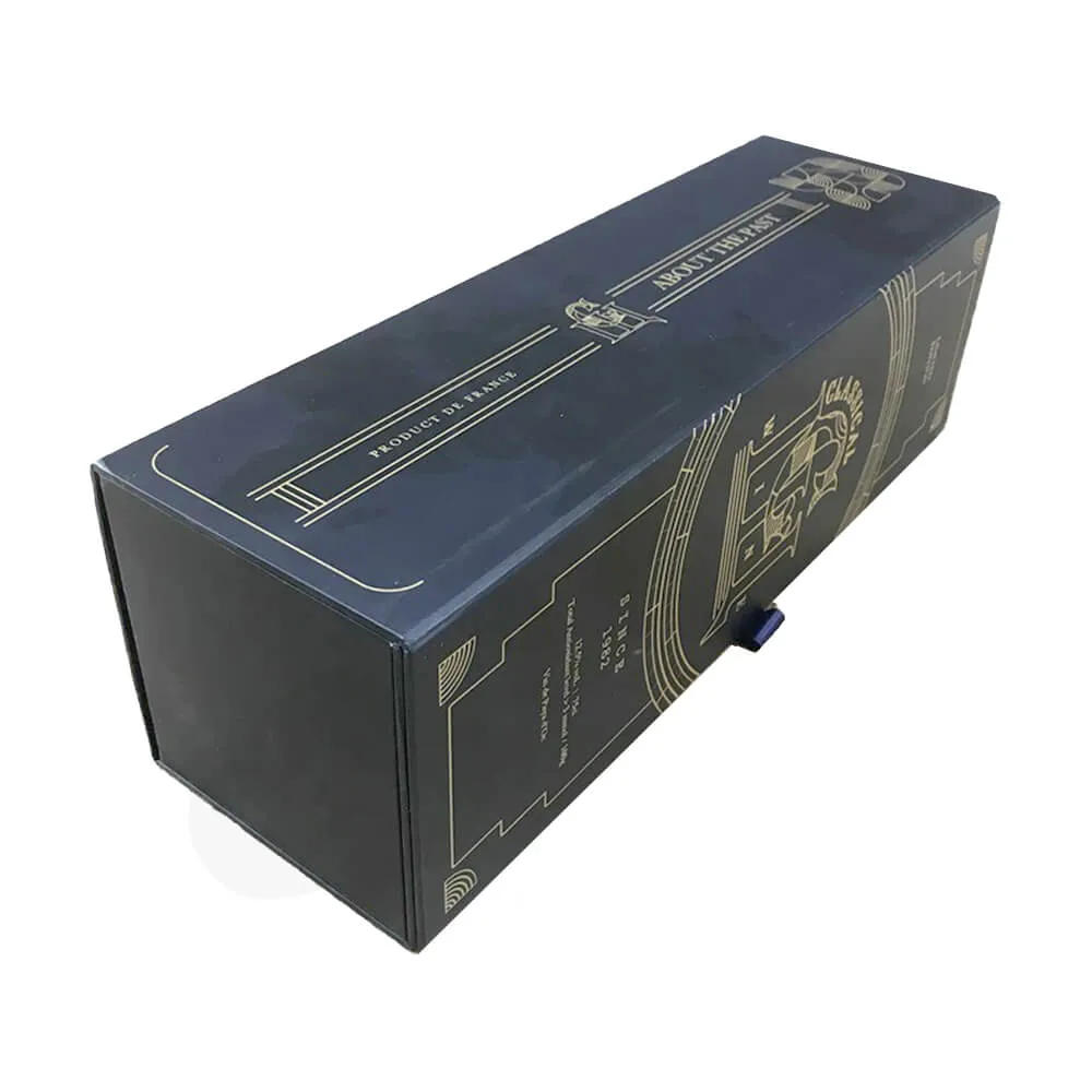 Custom Rigid Cardboard Magnetic Box For Single Wine Bottle Side View Two