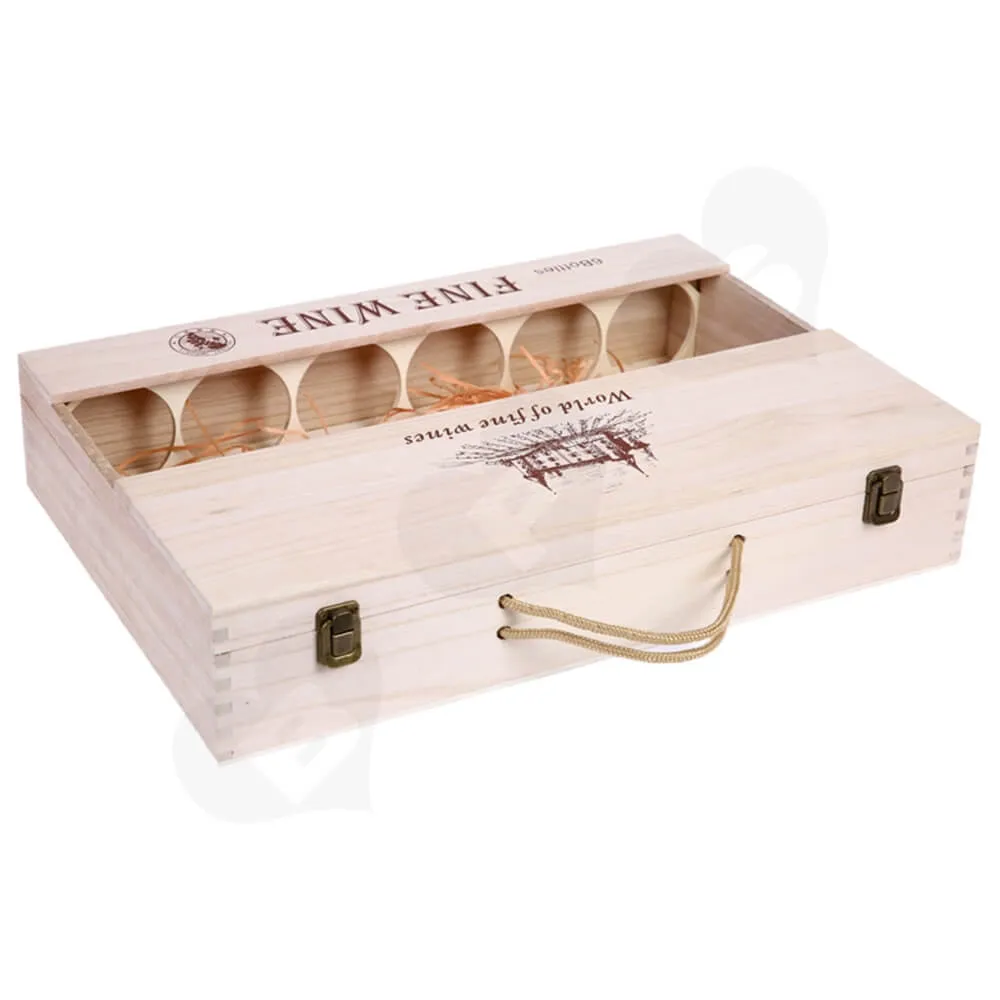 Custom Silk Screen Printing Wooden Box For Six Pack Wine Side View Four