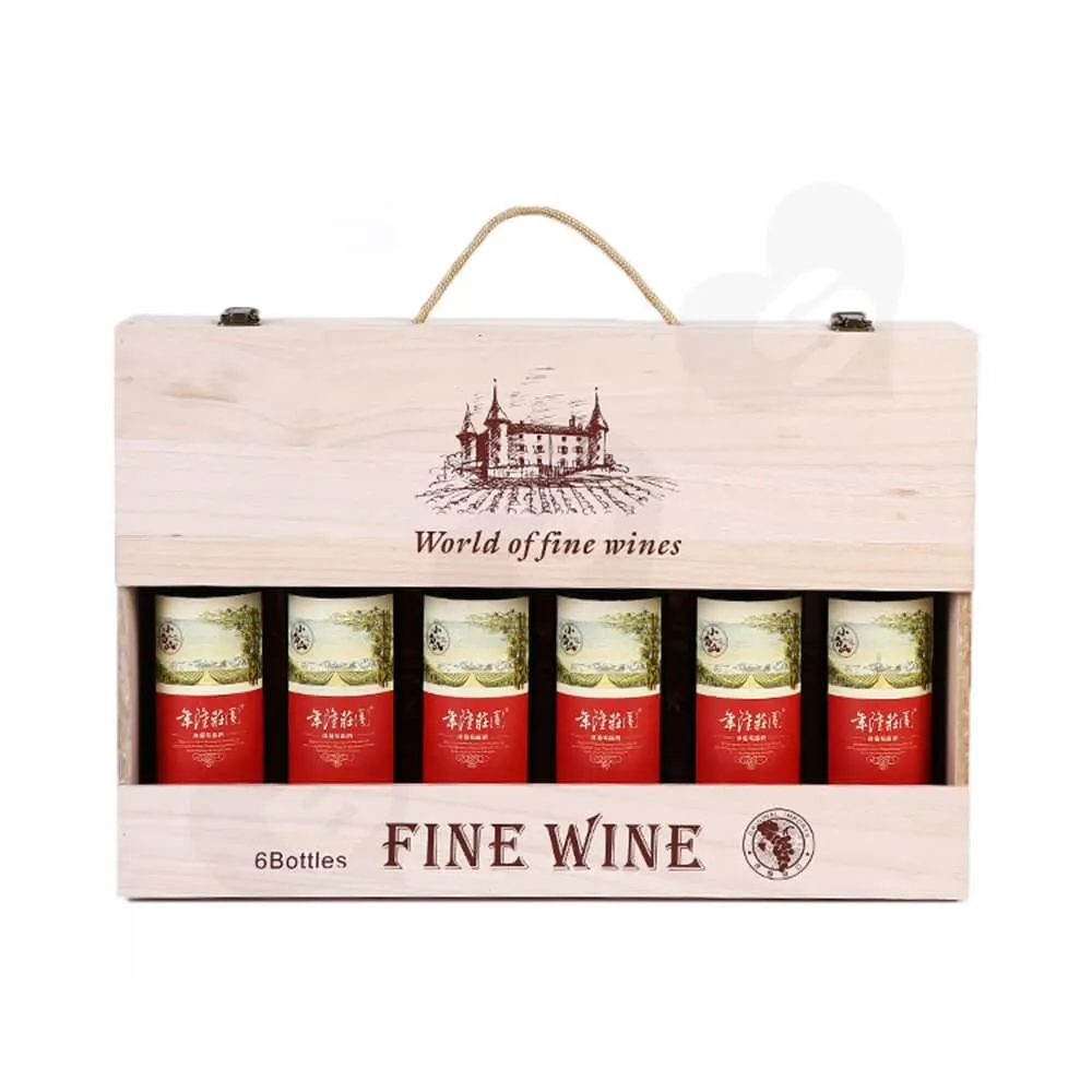 Custom Silk Screen Printing Wooden Box For Six Pack Wine Side View Two