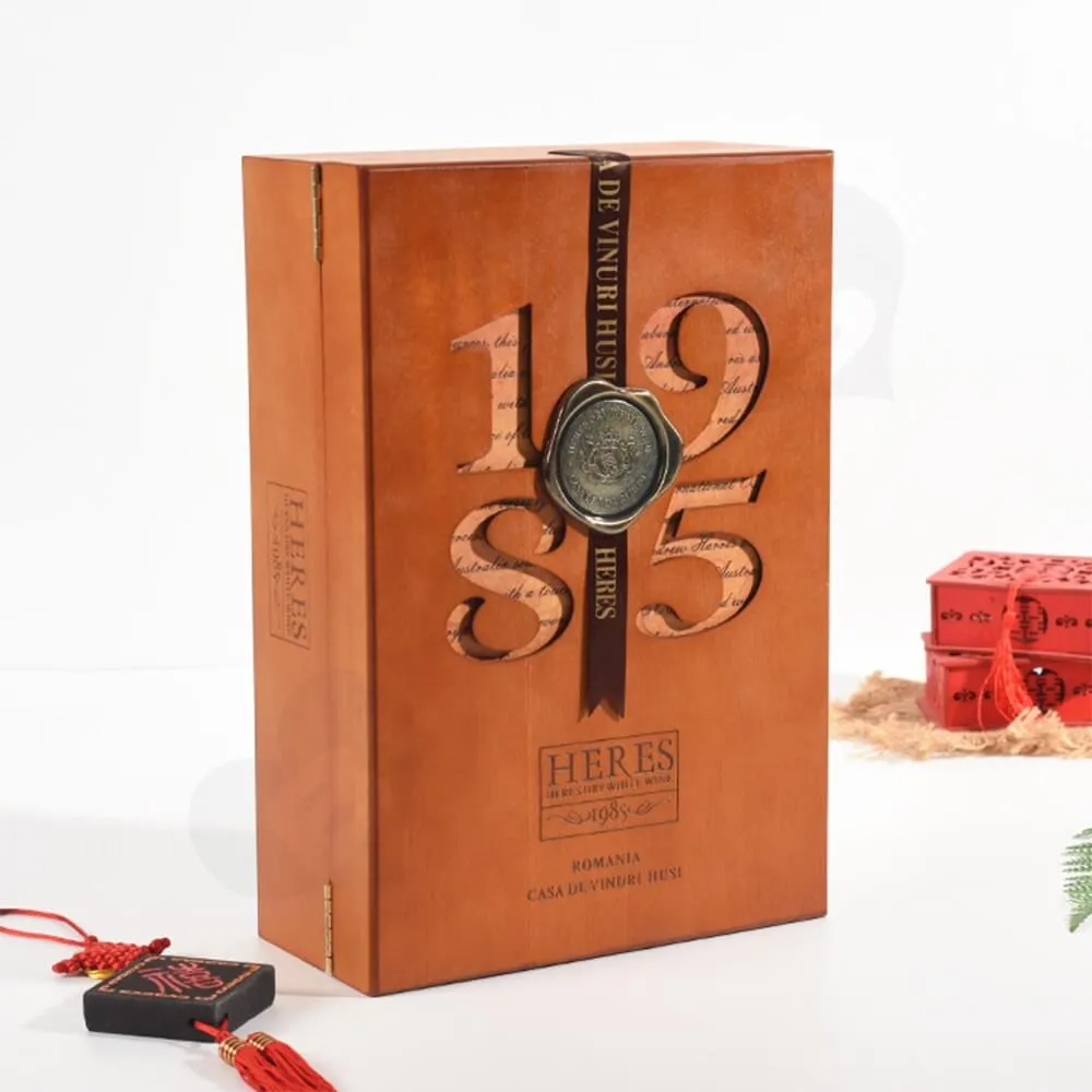 Custom Wooden Box With Cut Out Logo And Velvet Cushion Side View Four