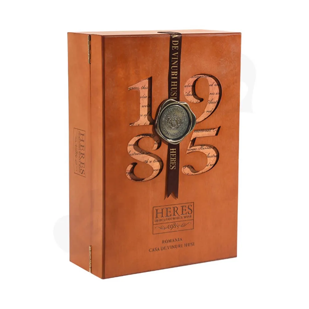 Custom Wooden Box With Cut Out Logo And Velvet Cushion Side View One