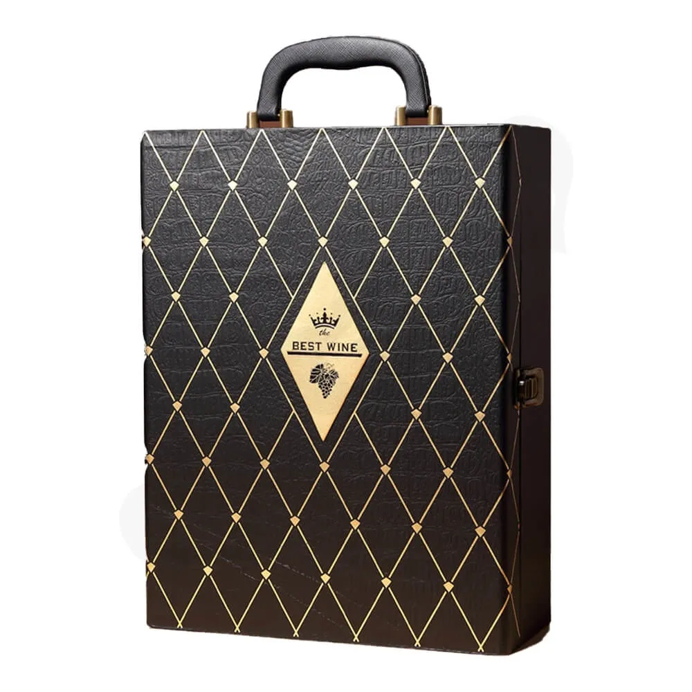 Diamond Pattern Two Pack Wine Box Side View One