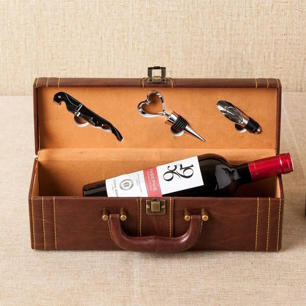 Durable PU Leather Wine Box Kit Side View Three