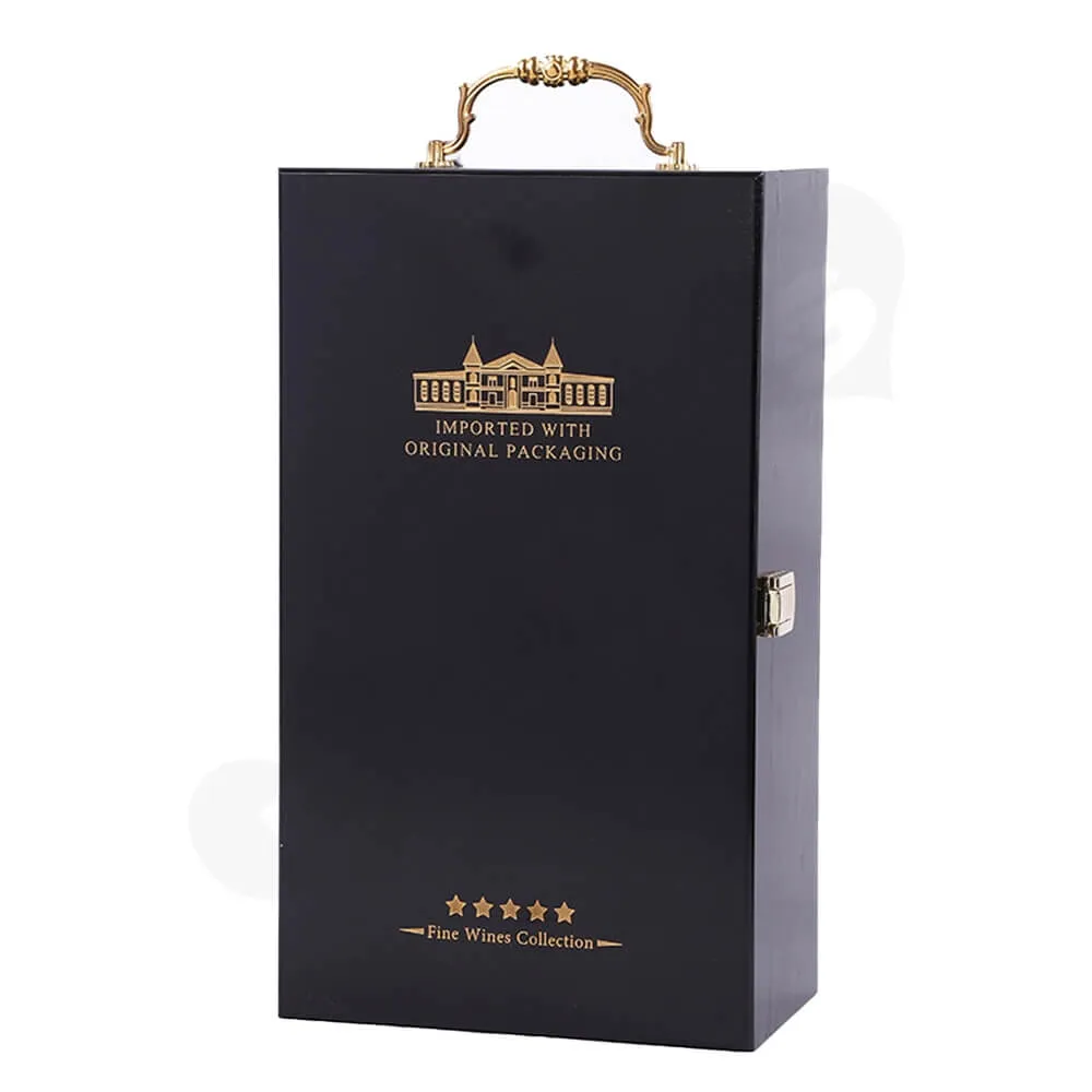 Gold Foil Stamped Wine Box Kit With Handle Side View One
