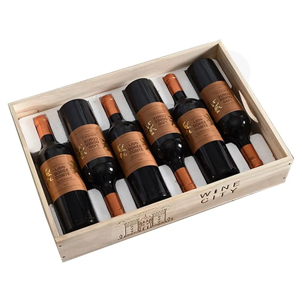 Lift Off Lid Six Pack Wine Bottle Box Laser Printed Side View Four