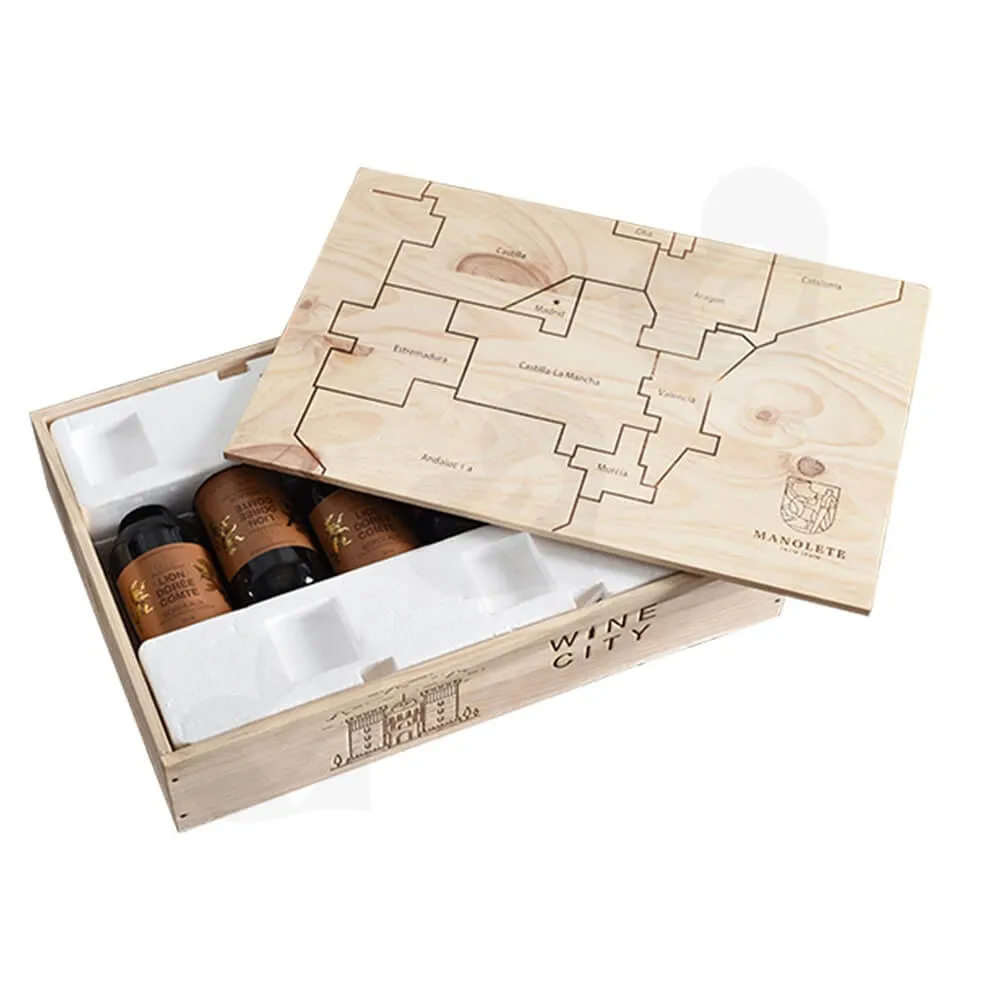 Lift Off Lid Six Pack Wine Bottle Box Laser Printed Side View One