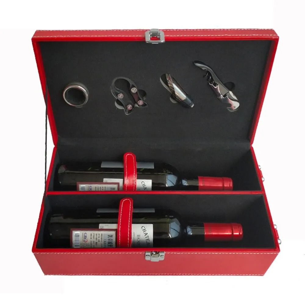 Red Color Wine Box Kit With Personalized Logo Side View Five