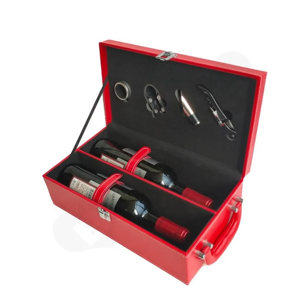 Red Color Wine Box Kit With Personalized Logo Side View One