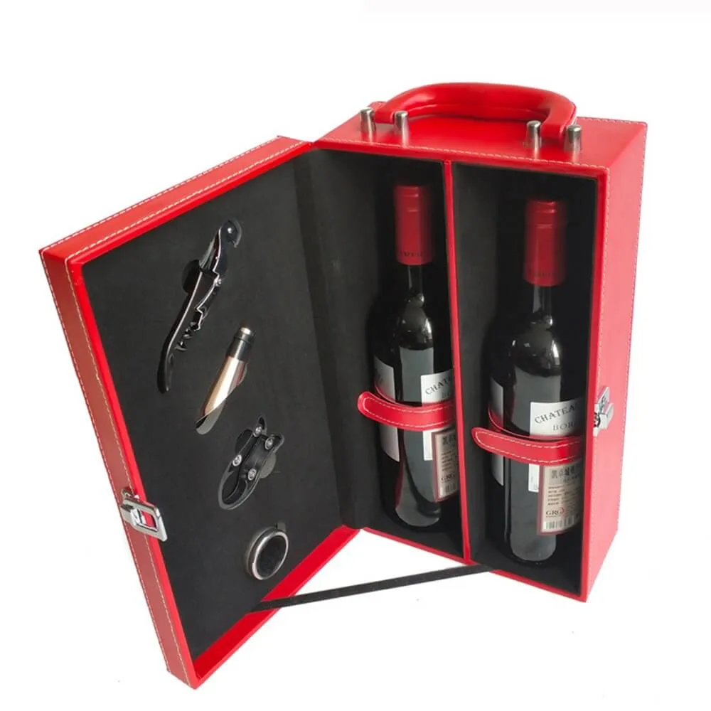 Red Color Wine Box Kit With Personalized Logo Side View Three