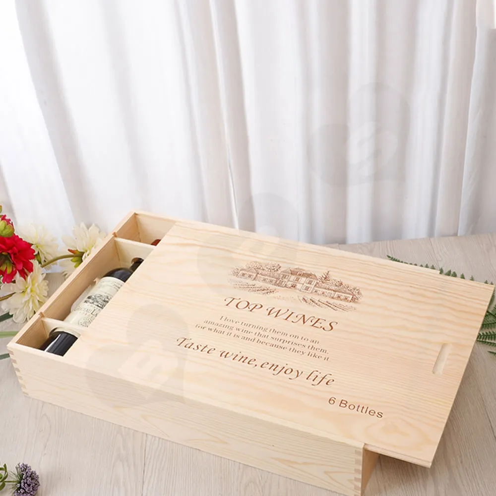 Wooden Drawer Box For Six Pack Wine Bottle Side View Five