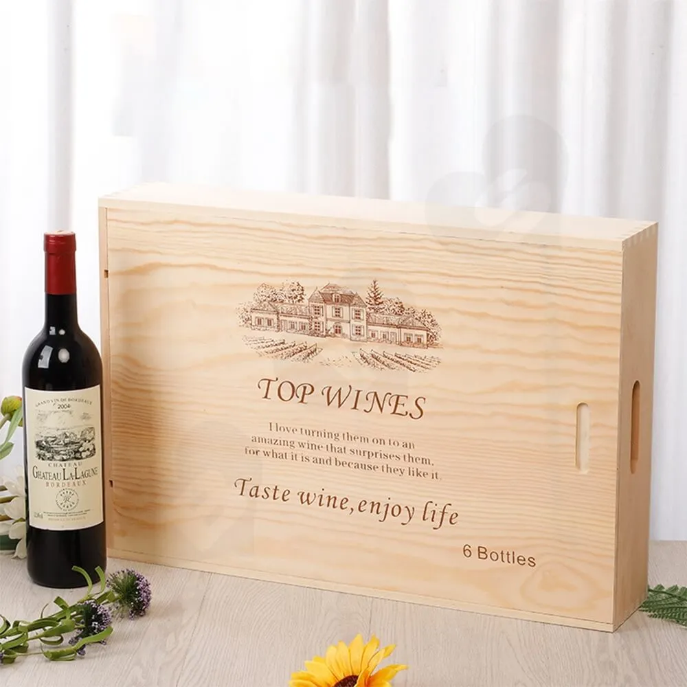 Wooden Drawer Box For Six Pack Wine Bottle Side View Four