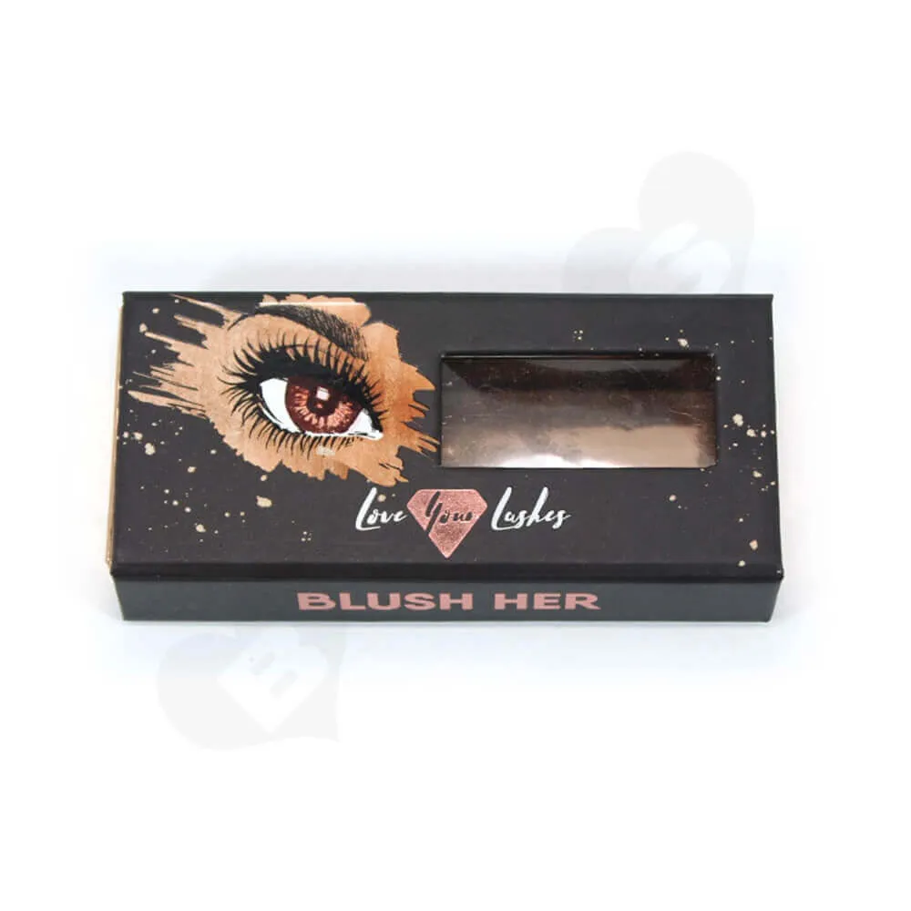 Custom Printed Cardboard Clamshell Style Eyelash Box Side View One
