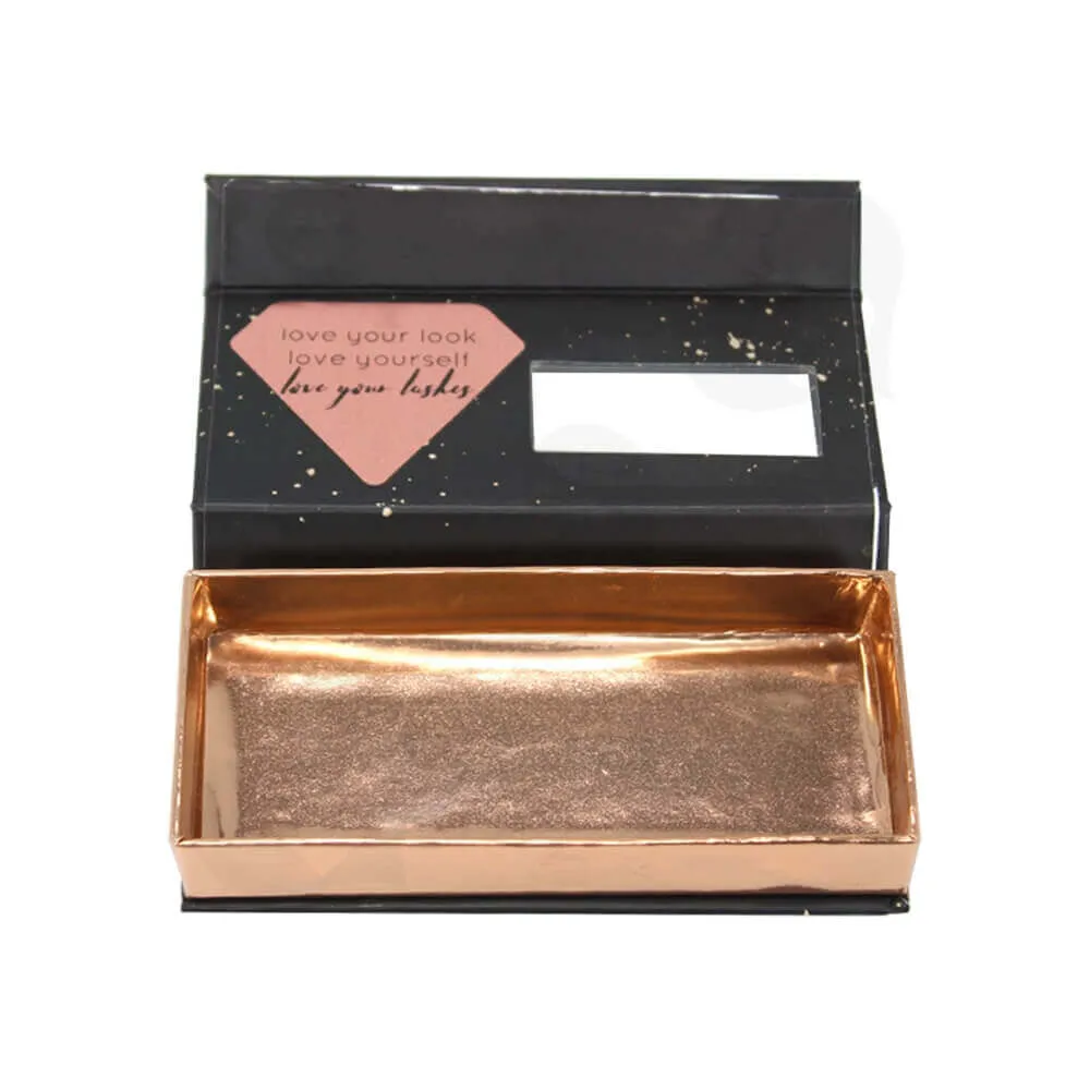 Custom Printed Cardboard Clamshell Style Eyelash Box Side View Three