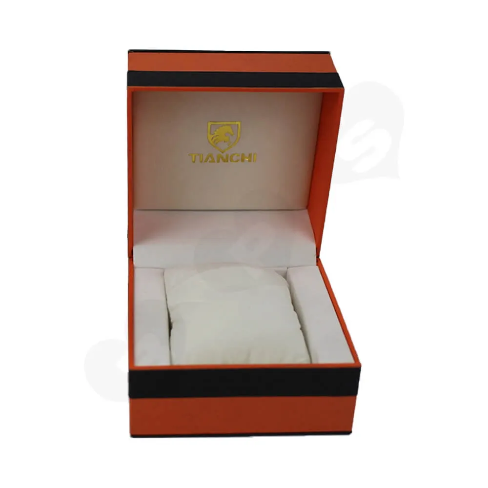 Hinged Lid Gift Box With Texture Pattern For Watch Side View Three