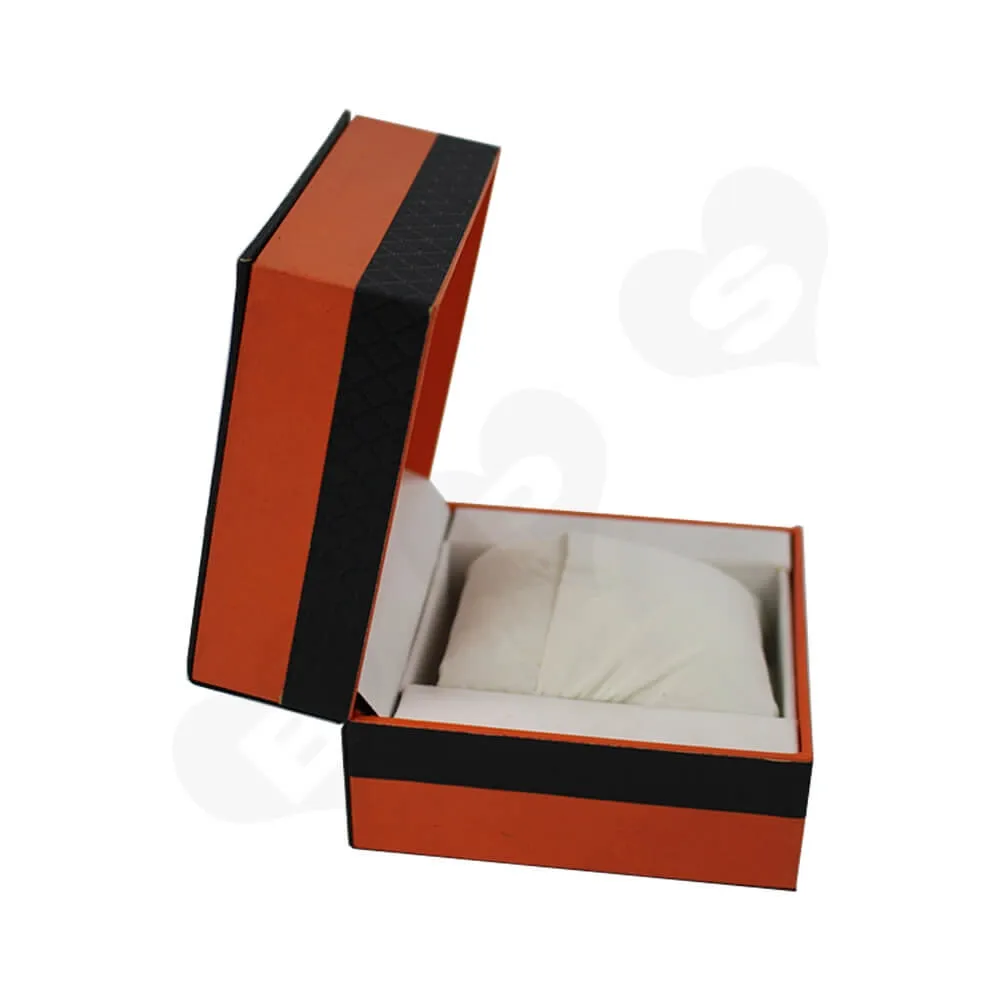 Hinged Lid Gift Box With Texture Pattern For Watch Side View Two