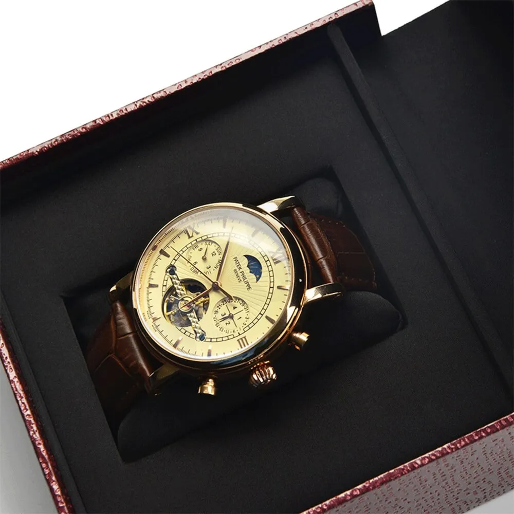 Red Faux Leather Box With Fabric Pillow Cushion For Watch Side View Five