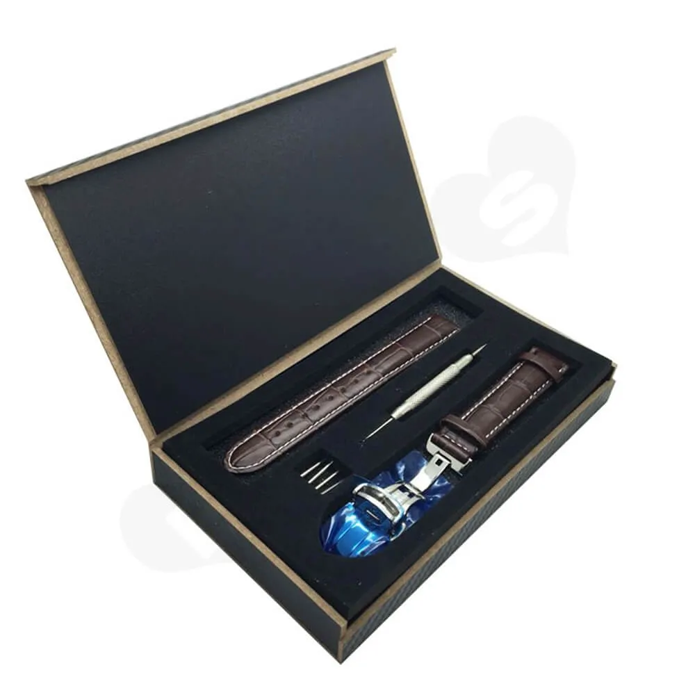Textured Linen Wooden Box For Watch Kit Side View Five