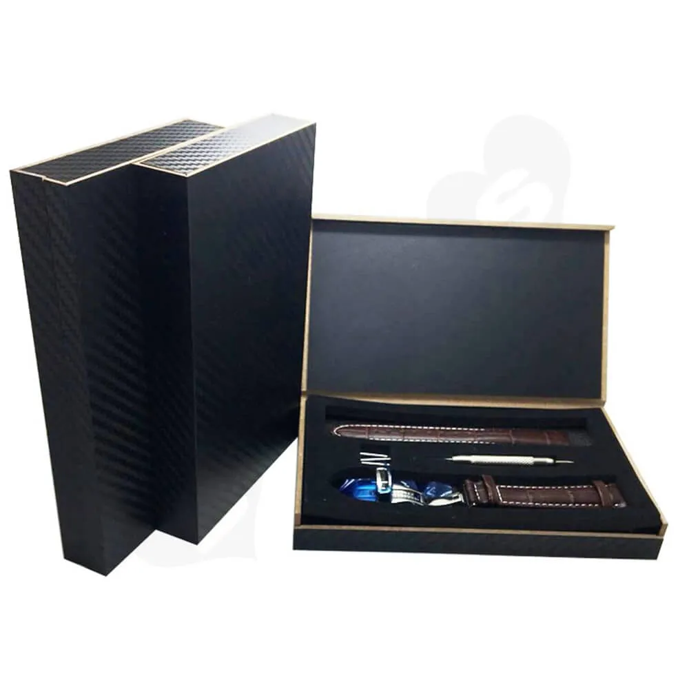 Textured Linen Wooden Box For Watch Kit Side View Four