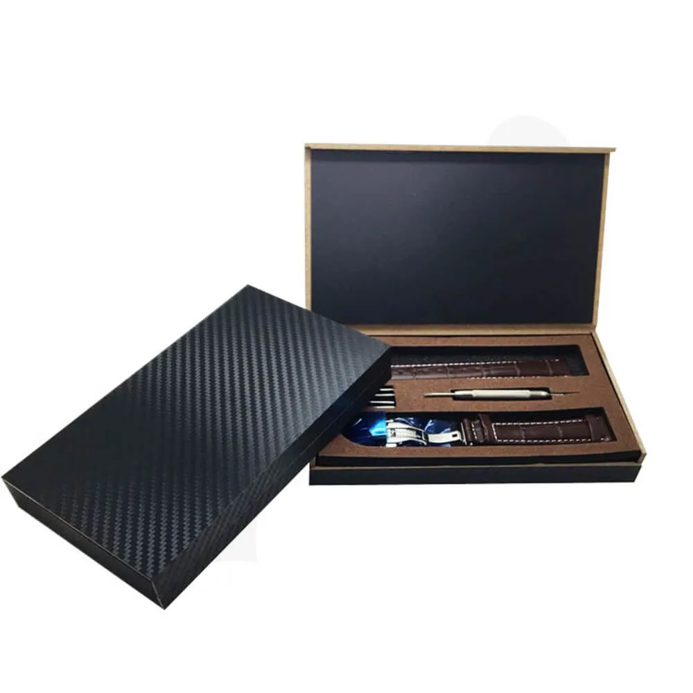 Textured Linen Wooden Box For Watch Kit Side View One