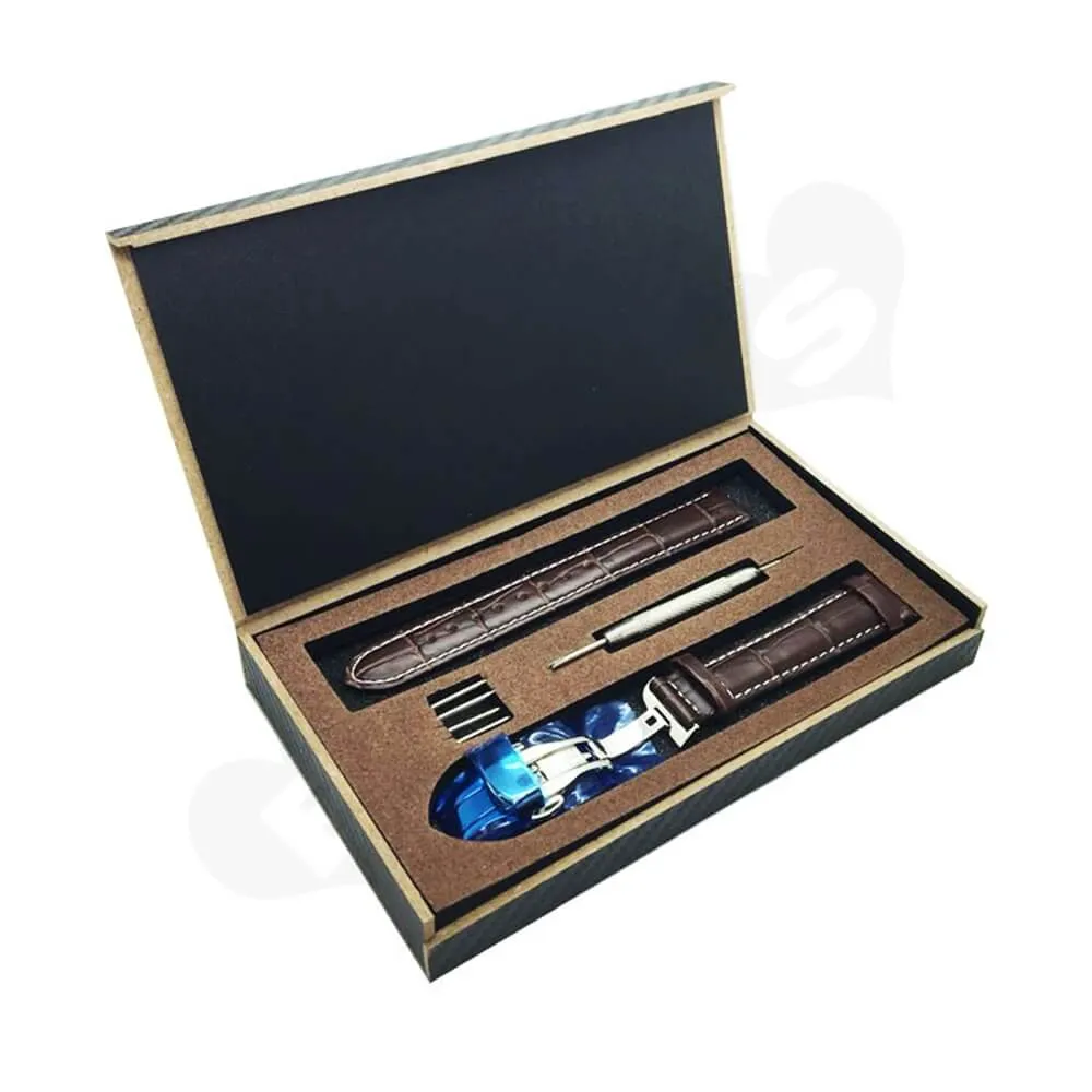 Textured Linen Wooden Box For Watch Kit Side View Six