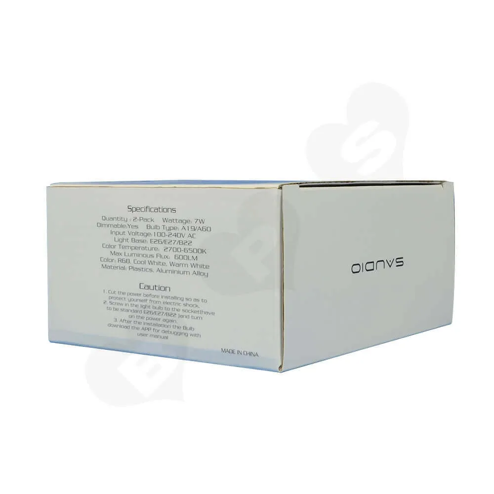 Customizable Folding Carton For LED Smart Bulb Side View Three