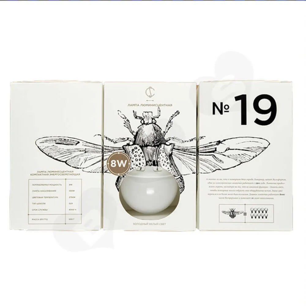 Small Printed Folding Carton For LED Light Bulb Side View Four