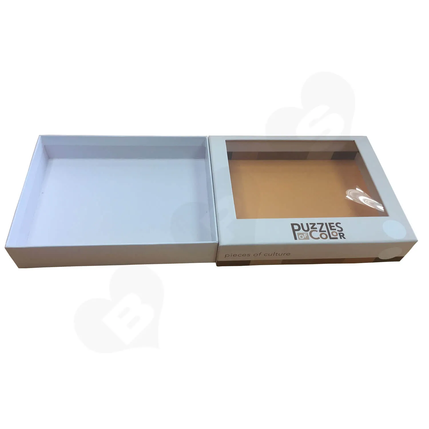 Custom Printed Lift off Lid Puzzle Boxes With PVC Window Side View 3