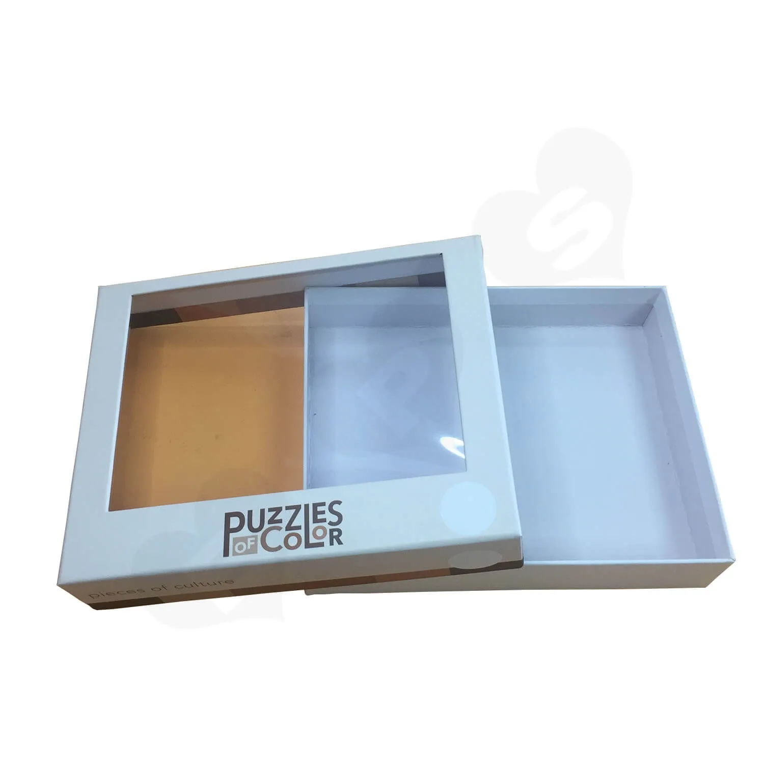 Custom Printed Lift off Lid Puzzle Boxes With PVC Window Side View 4